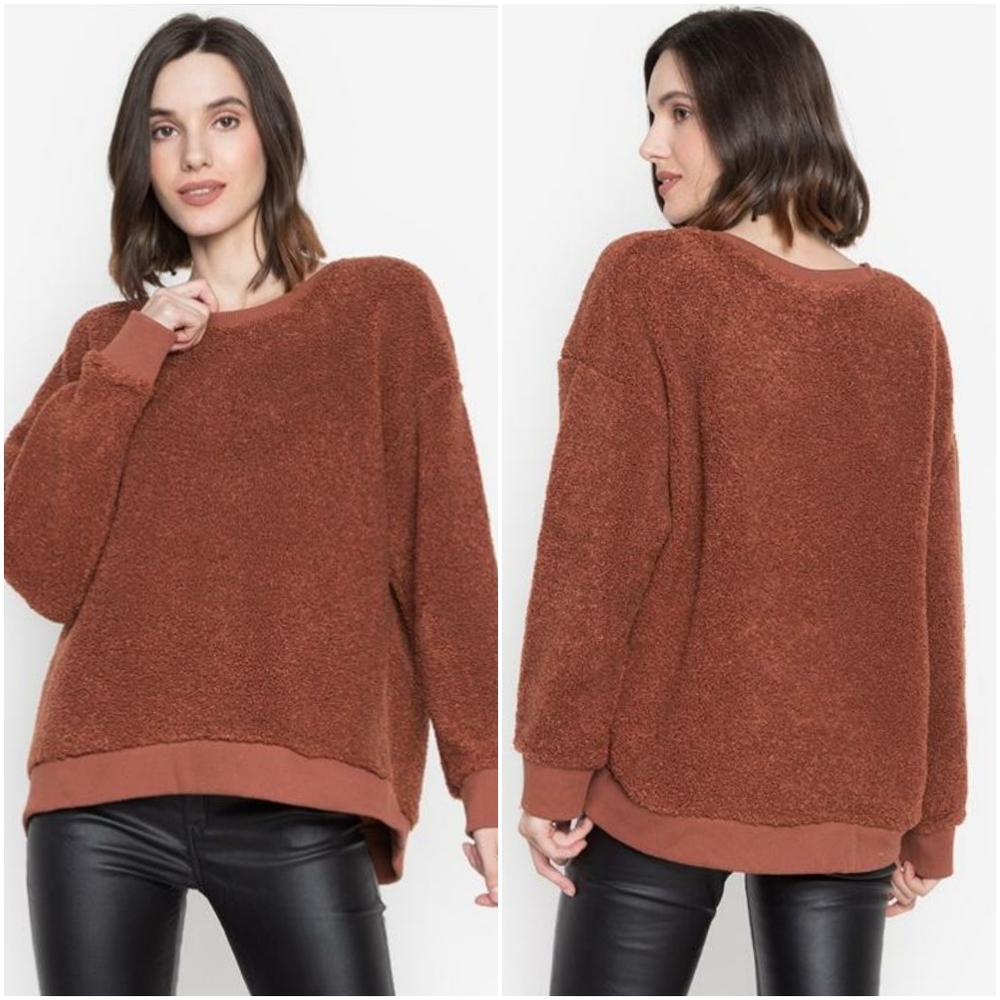 KENNETH COLE Chic Rust Faux Shearling Sweater
